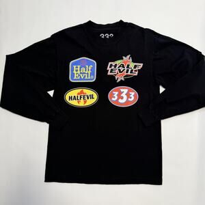 Half Evil 333 Shirt Mens Small Black Long Sleeve Graphic Crewneck Streetwear